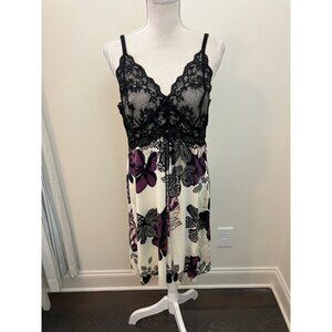 Cool Nights Black Lace Overlay Purple Floral Print Strappy Dress Size Large